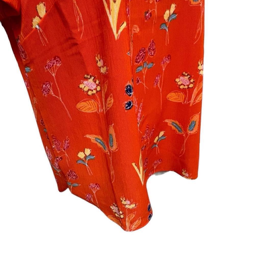 JNY Women’s Vibrant Orange Floral Scoop Neck Split Hem Blouse, Size Large - Picture 8 of 13